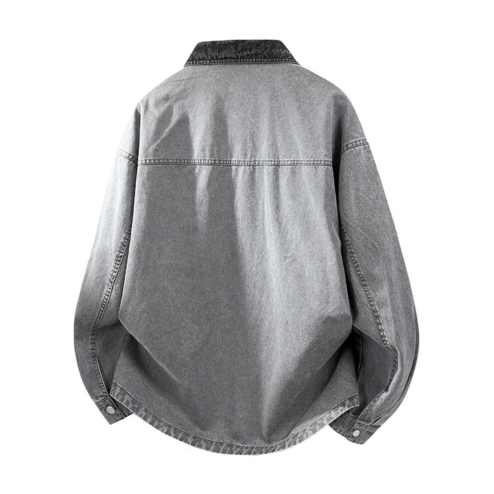 Herren Oversize Denim-Hemdjacke mit Kontrasttasche und Druckknopfleiste Echo Archiv