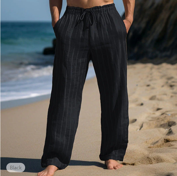 Herren lässige Leinenhose mit elastischem Bund und seitlichen Taschen Echoarchiv
