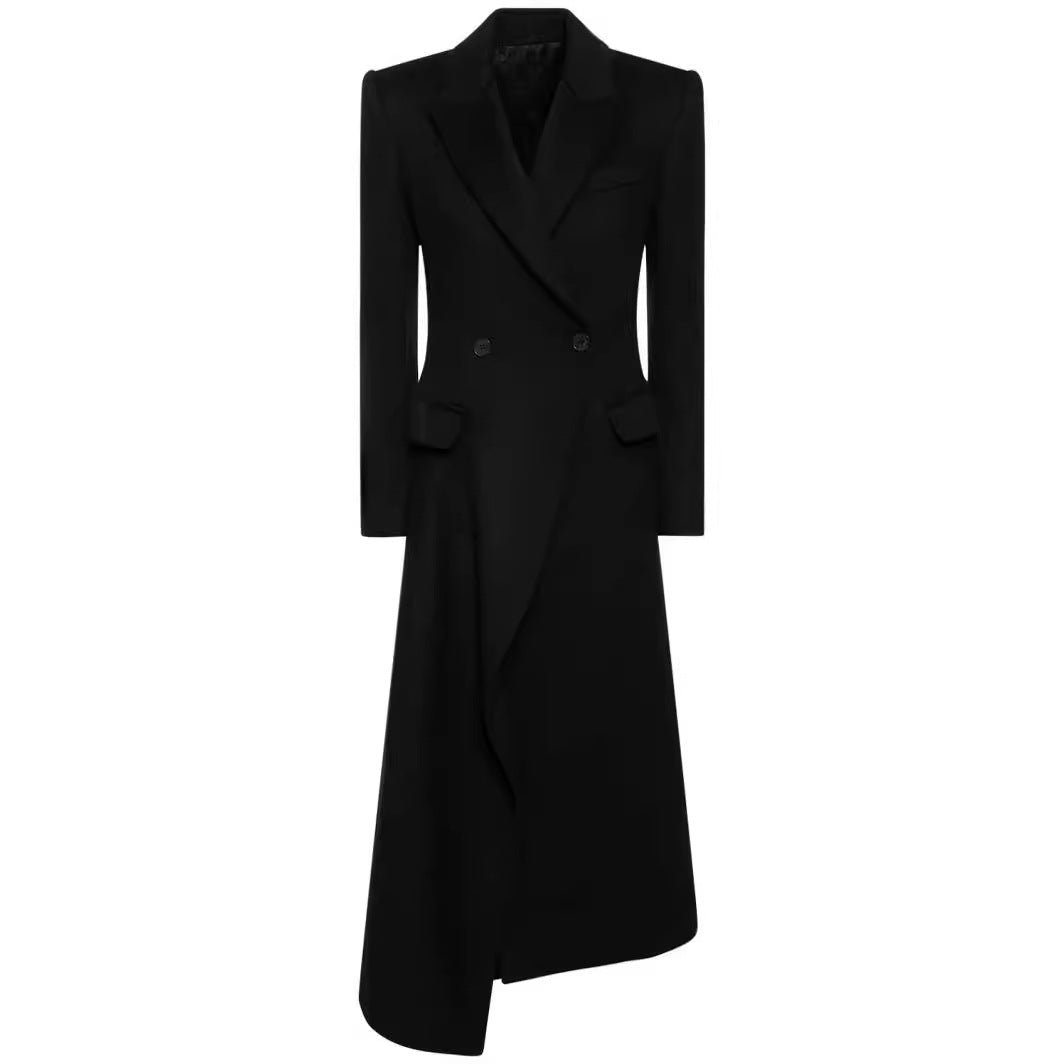 Damen Maxilanger Asymmetrischer Doppelreihiger Blazer‑Mantel mit betonter Schulter Echoarchiv