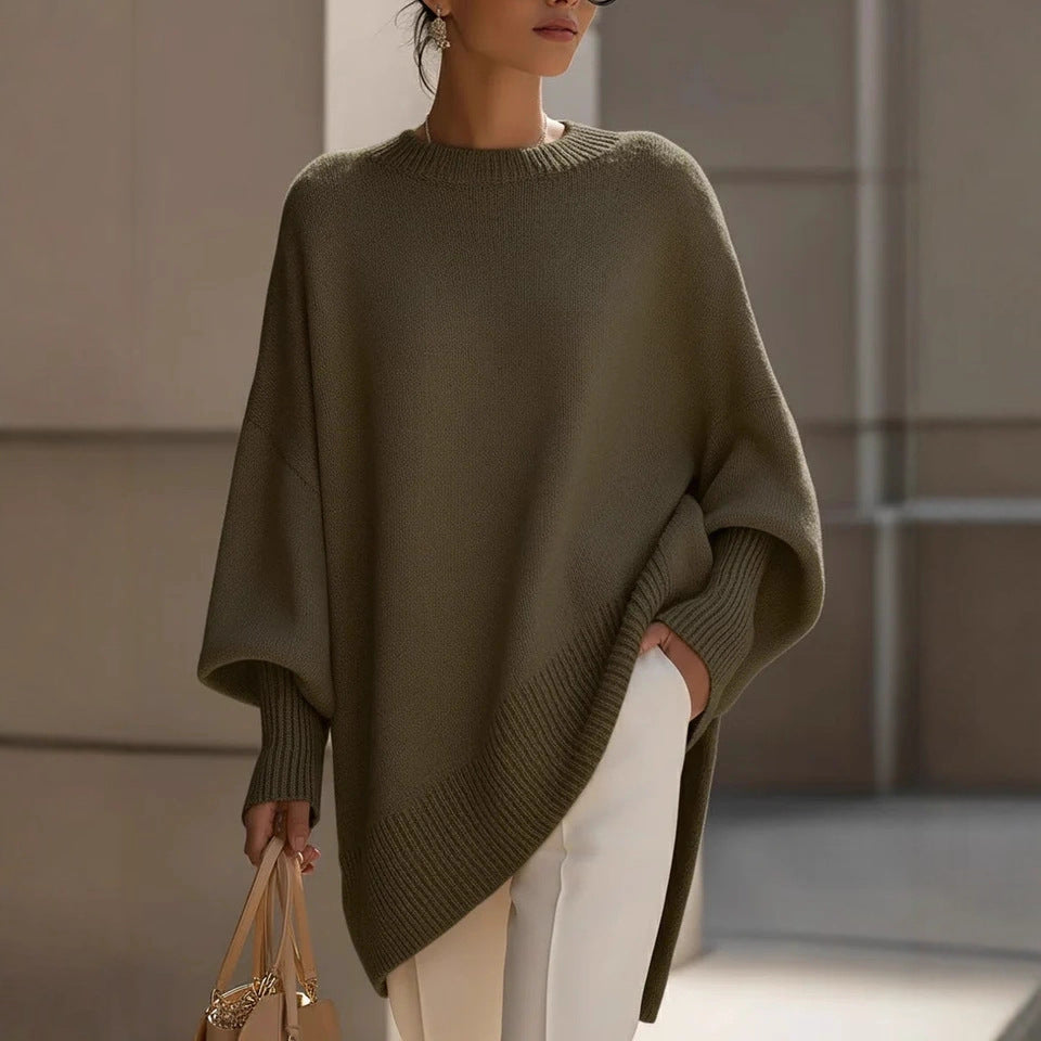 Damen nan Oversize Strickponcho mit asymmetrischem Saum und gerippten Ärmeln Echo Archiv