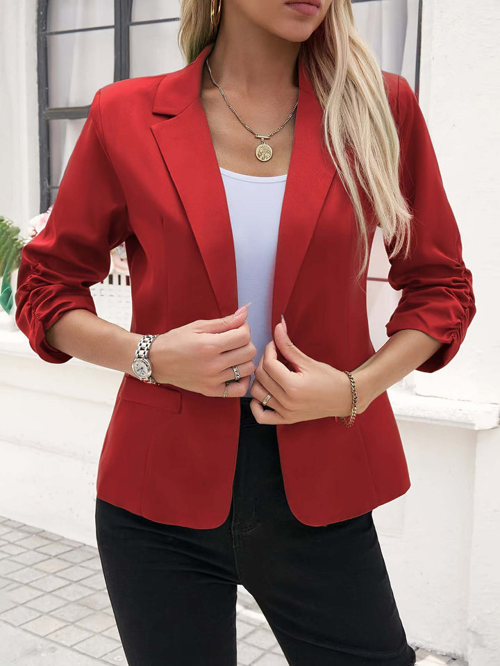 Damen Figurschmeichelnder Blazer mit gerafften Dreiviertelärmeln und schmalem Revers Echoarchiv