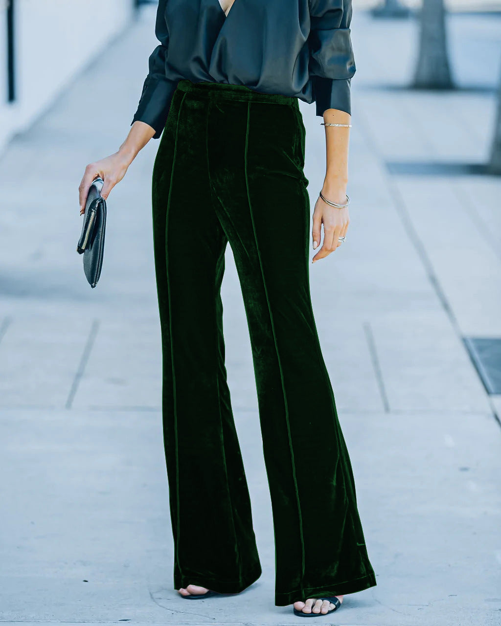 Damen High-Waist Samt Flared Weite Bein Hose Echoarchiv