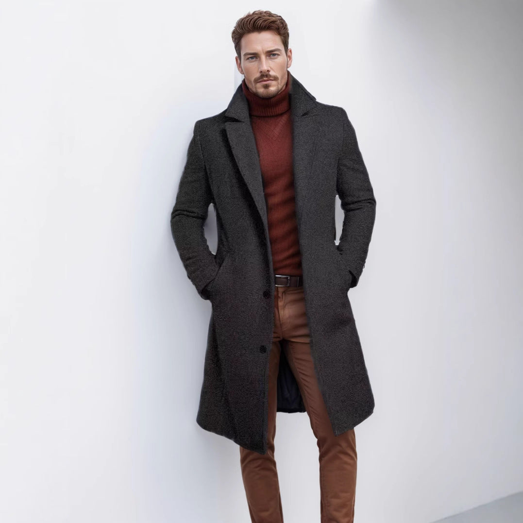 Herren nan langer Wollmixmantel mit Boucléstruktur, taillierter Silhouette und klassischem Revers Echo Archiv