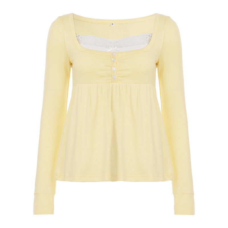 Damen nan tailliertes Still-Longsleeve mit Knopfleiste, Unterbrustnaht und elastischem Jersey Echo Archiv