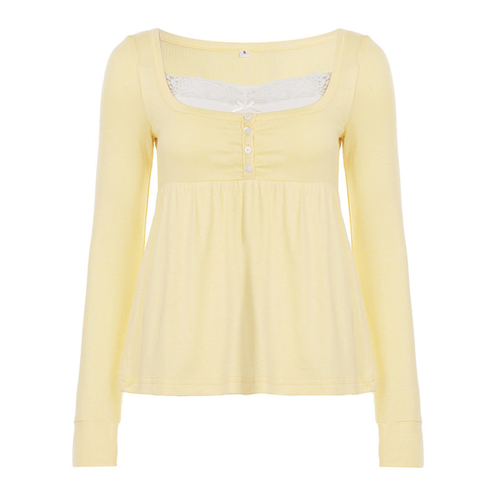 Damen nan tailliertes Still-Longsleeve mit Knopfleiste, Unterbrustnaht und elastischem Jersey Echo Archiv