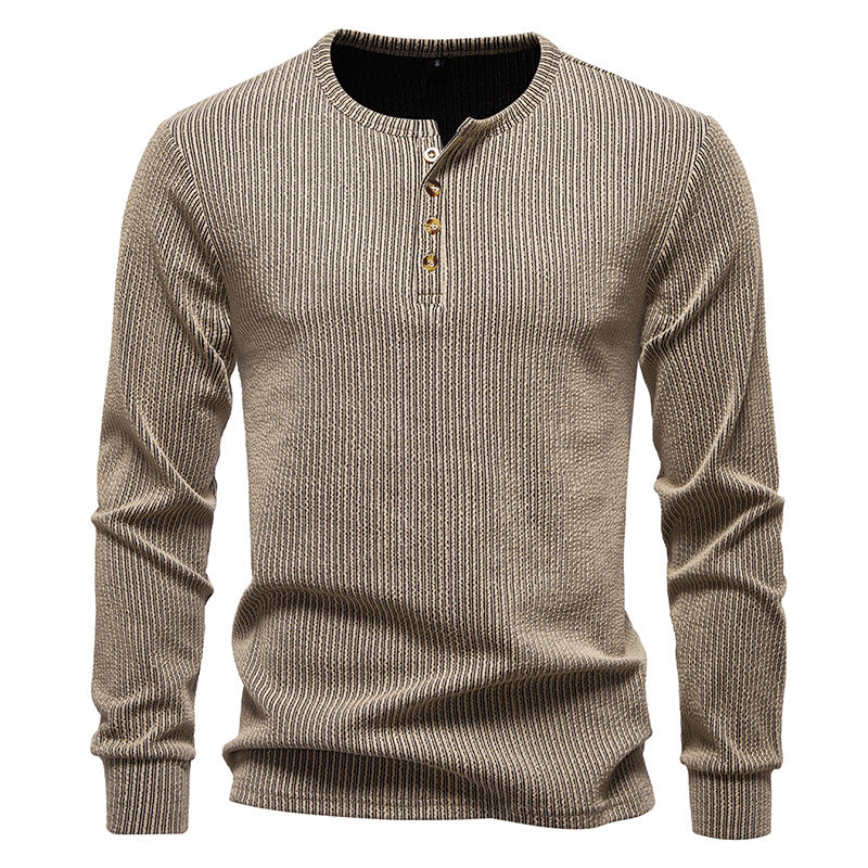 Herren Slim-Fit Gerippter Henley-Langarmpullover mit Rundhalsausschnitt und Knopfleiste Echo Archiv