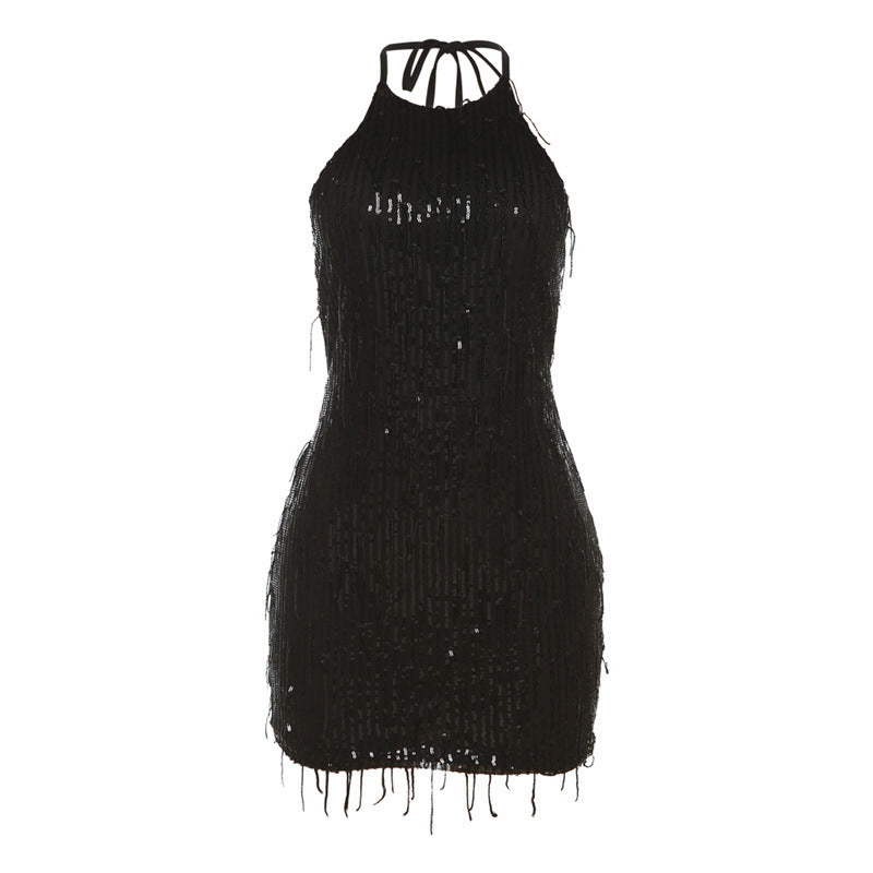 Damen Elegantes Abendkleid mit Pailletten und feinen Fransen Echo Archiv