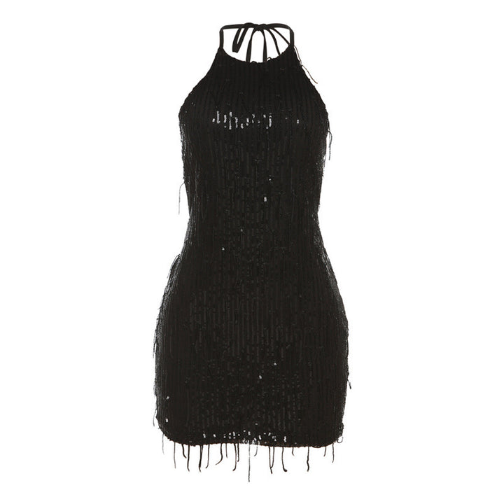 Damen Elegantes Abendkleid mit Pailletten und feinen Fransen Echo Archiv