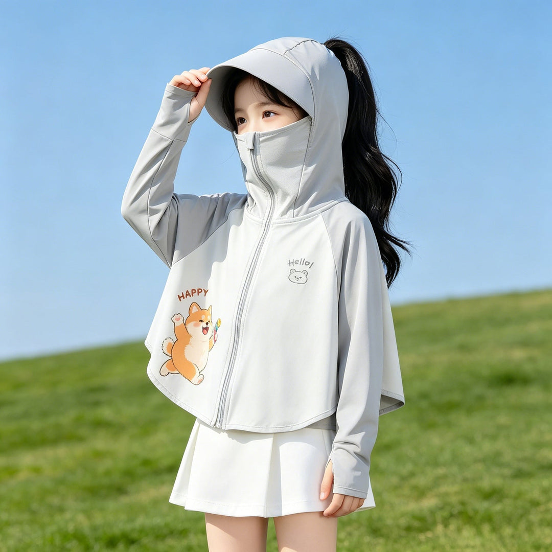 Unisex nan UV-Schutz Kapuzenjacke mit Sonnenschild und integrierter Gesichtsmaske für Kinder  Echo Archiv