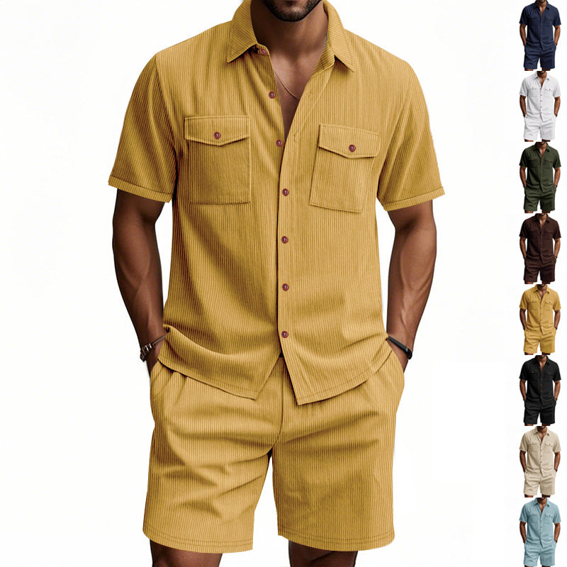 Herren lässiges Hemd-Shorts-Set mit strukturiertem Gewebe Echoarchiv