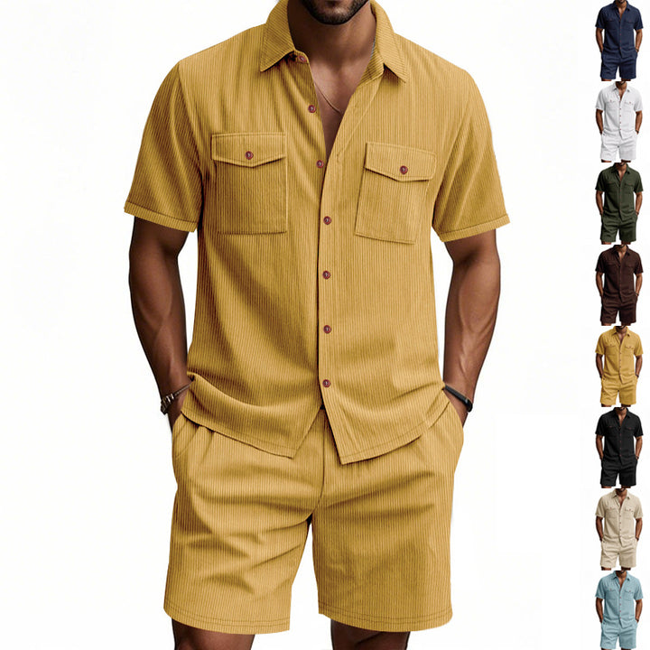 Herren lässiges Hemd-Shorts-Set mit strukturiertem Gewebe Echoarchiv