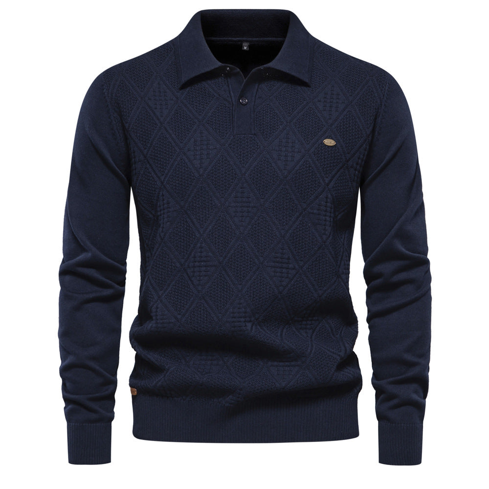 Herren Polo-Pullover mit strukturiertem Diamantmuster und klassischem Kragen Echoarchiv