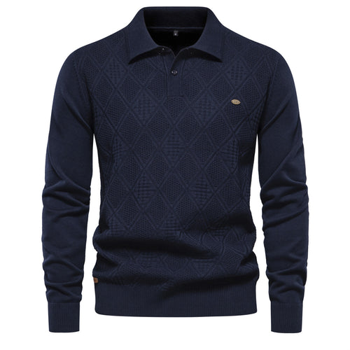 Herren Polo-Pullover mit strukturiertem Diamantmuster und klassischem Kragen Echoarchiv