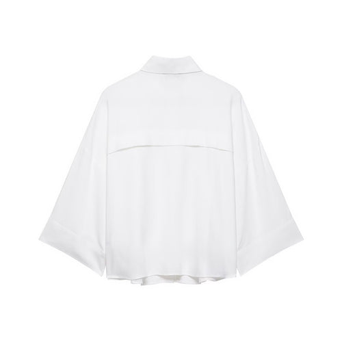 Damen Cropped Oversize‑Hemdjacke mit Kimonoärmeln und Dekoknöpfen Echoarchiv