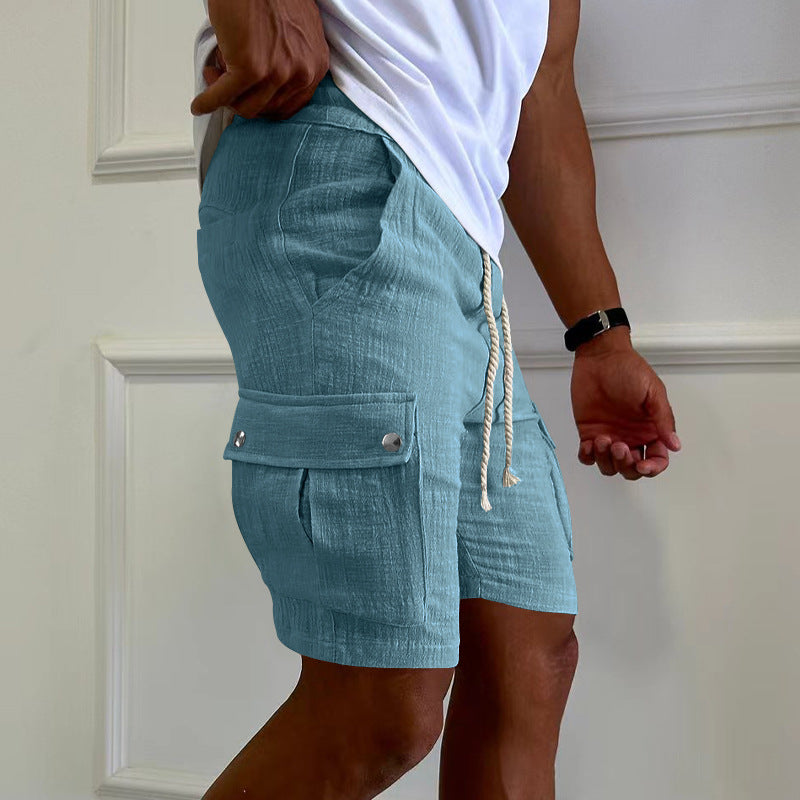Herren lässige Cargo-Shorts aus leichtem Leinenstoff mit elastischem Bund Echoarchiv