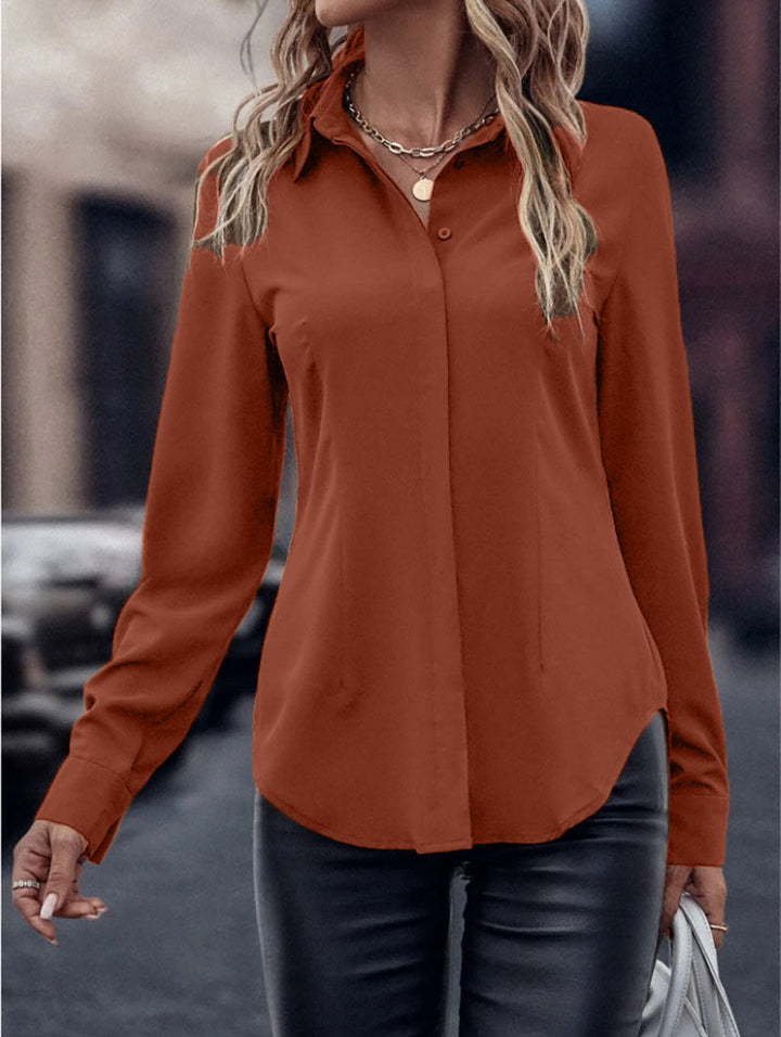 Damen elegante Satinbluse mit klassischem Kragen und zeitlosem Schnitt Echoarchiv