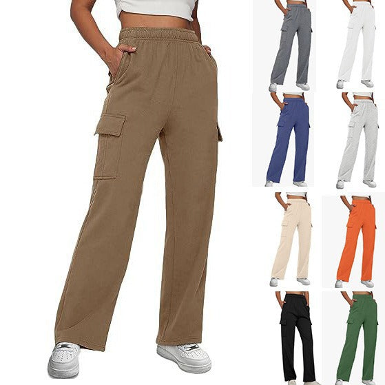 Damen nan lässige Cargo-Freizeithose mit weitem Bein elastischem Bund und aufgesetzten Taschen Echo Archiv