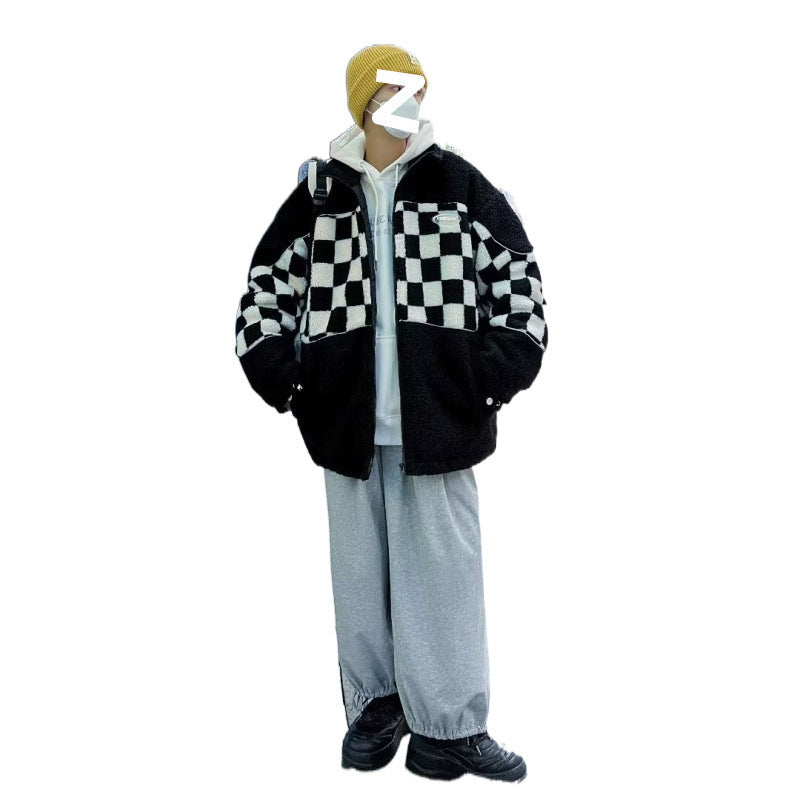 Unisex Karierte Fleecejacke mit Reißverschluss und praktischen Taschen Echoarchiv