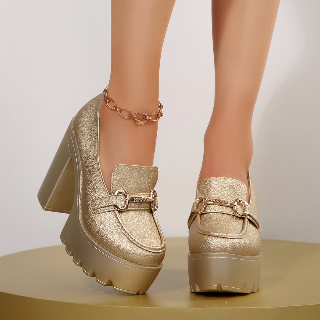 Damen Chunky-Plateau-Loafer mit hohem Blockabsatz und Zier-Bit – Lioré