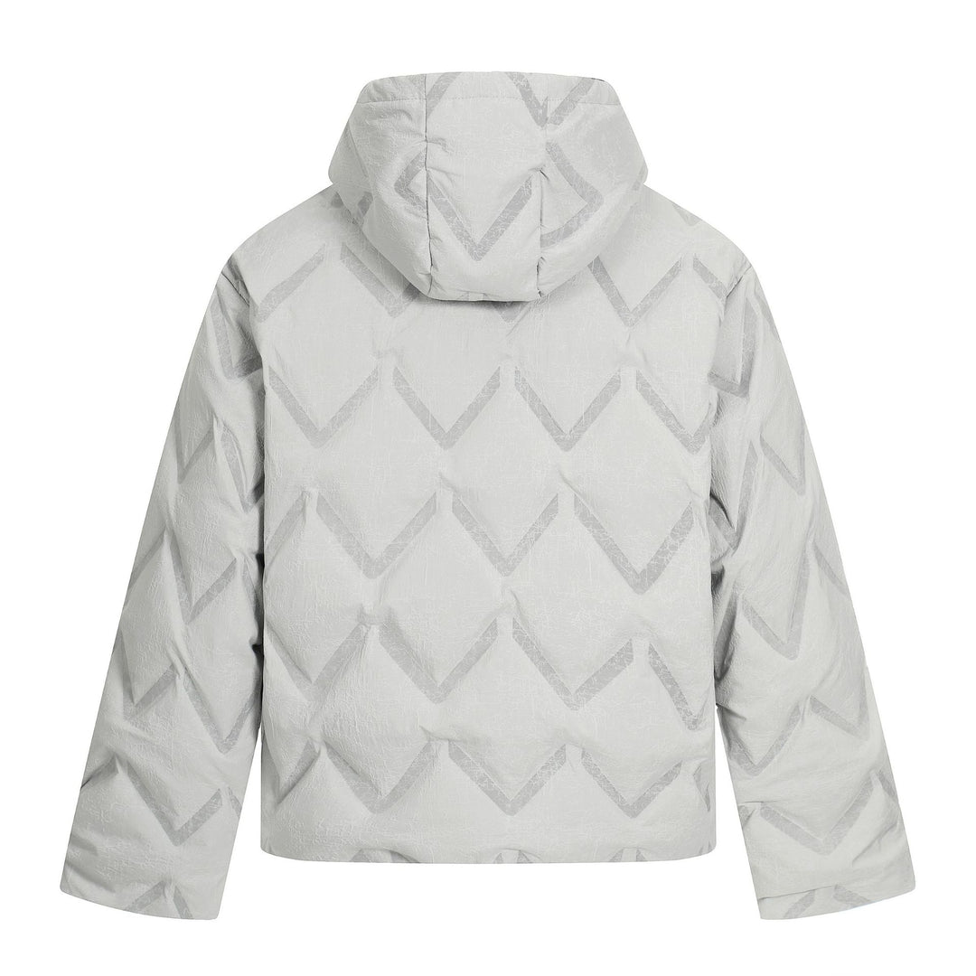 Damen Kurz geschnittene wattierte Kapuzenjacke mit reflektierender Chevron-Steppung Echoarchiv