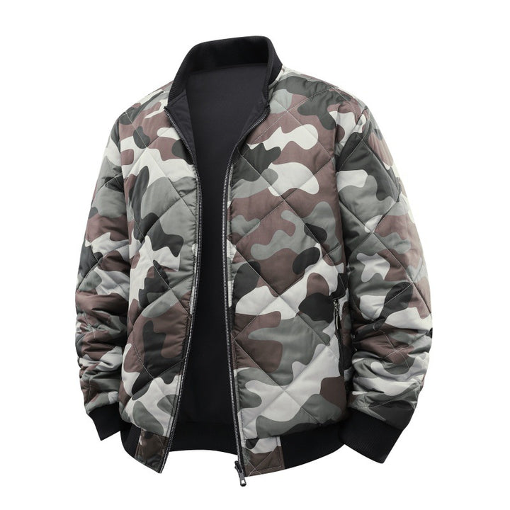 Herren Gestepptes Camouflage-Bomberjacke mit Rippbündchen und Zweiwege-Reißverschluss Echo Archiv