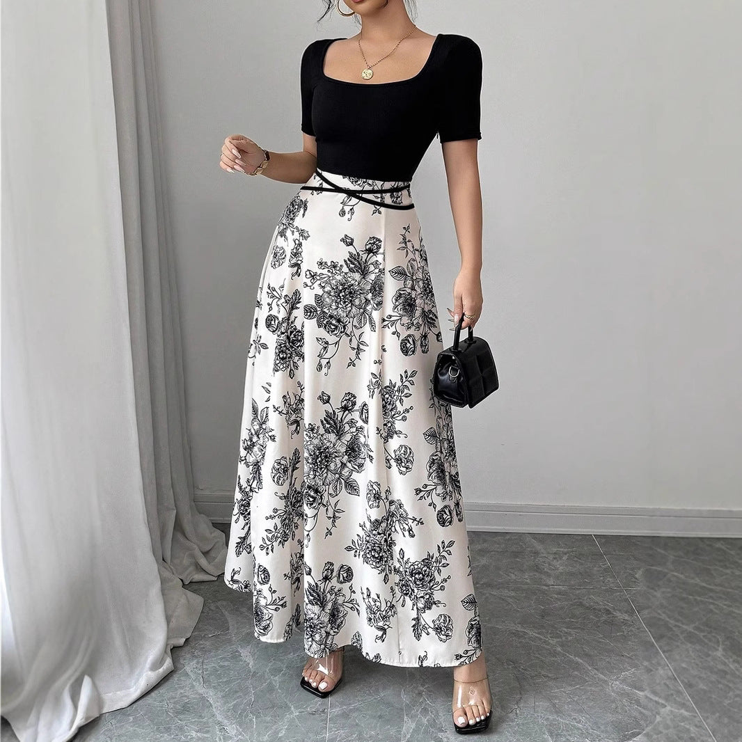 Damen Hochtaillierter Maxirock mit floralem Print und ausgestelltem Schnitt – Avérine