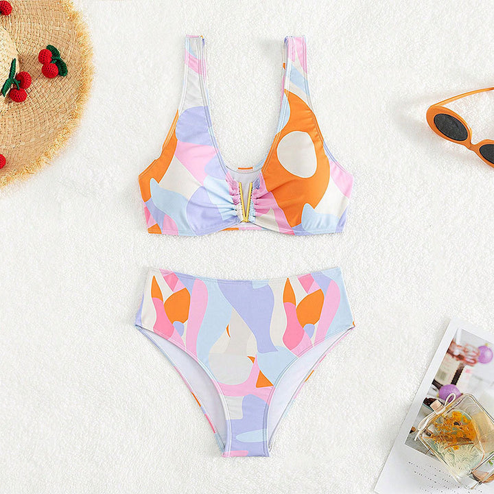 Damen Bikini-Set mit modischem V-Ausschnitt und hohem Taillenschnitt Echo Archiv