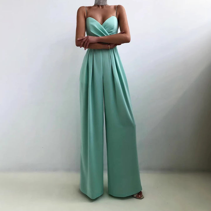 Damen eleganter Jumpsuit mit tiefem V-Ausschnitt und weiten Beinen Echo Archiv