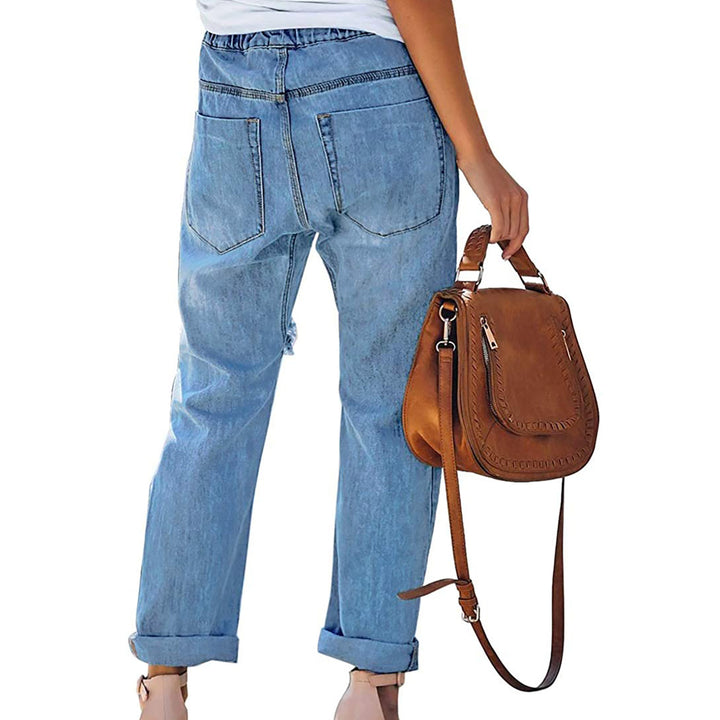Damen nan lässige Destroyed-Denim-Jogger mit elastischem Kordelbund und aufgesetzten Fronttaschen Echo Archiv