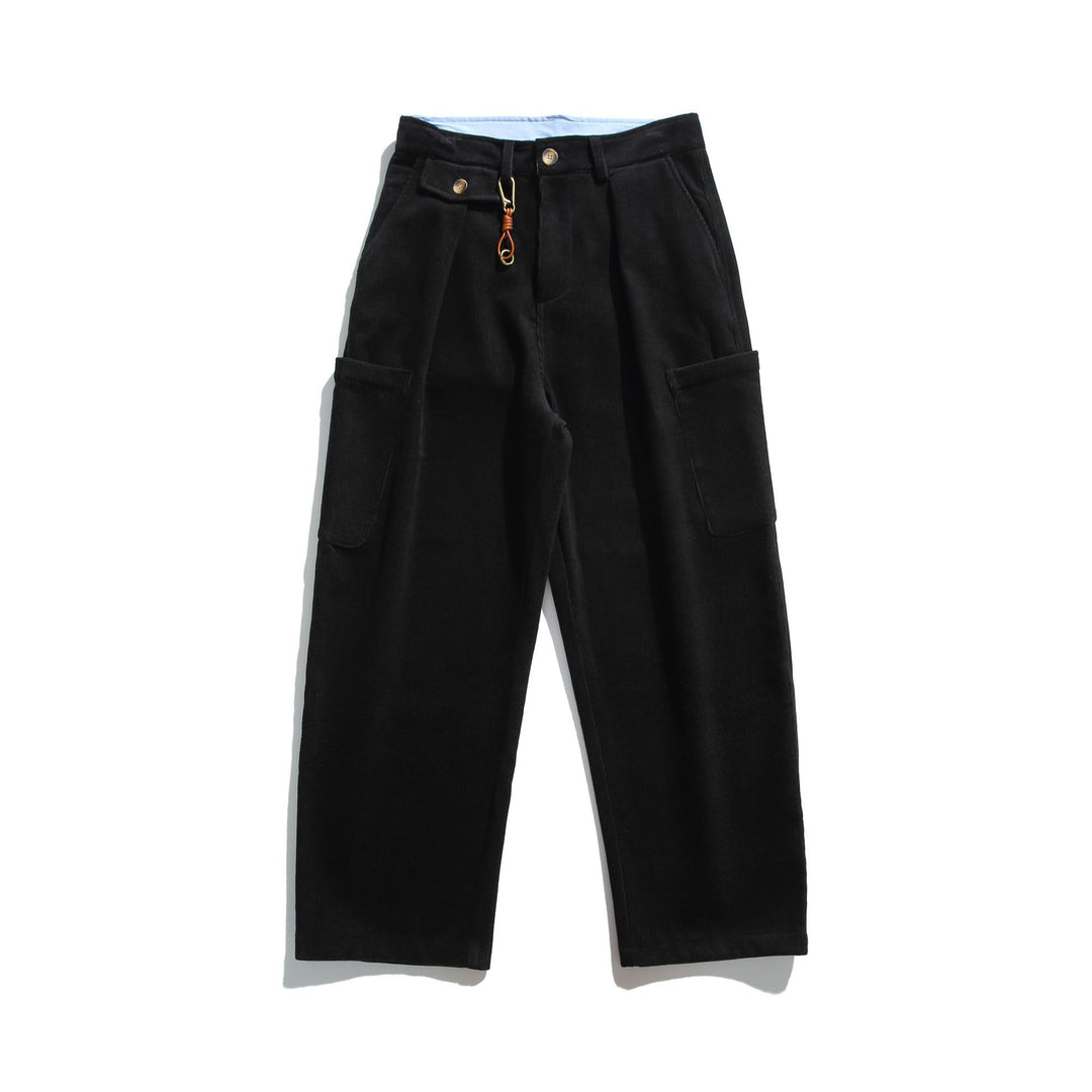 Herren Cord‑Cargo‑Hose mit hoher Taille, weitem Bein und aufgesetzten Pattentaschen Echoarchiv