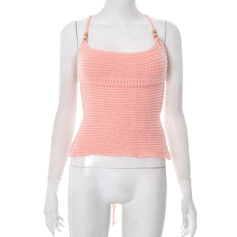 Damen luftiges Stricktop mit verstellbaren Trägern und dekorativem Saum Echo Archiv