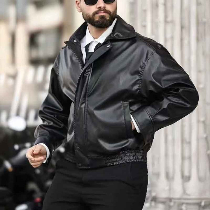 Herren Coole Kunstleder-Bomberjacke Echo Archiv