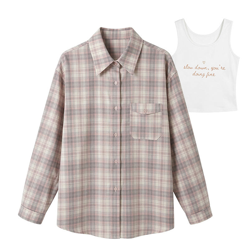 Damen Karierte Bluse mit Langärmeliger Jacke Echo Archiv