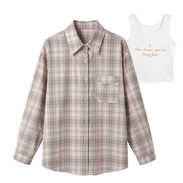 Damen Karierte Bluse mit Langärmeliger Jacke Echo Archiv