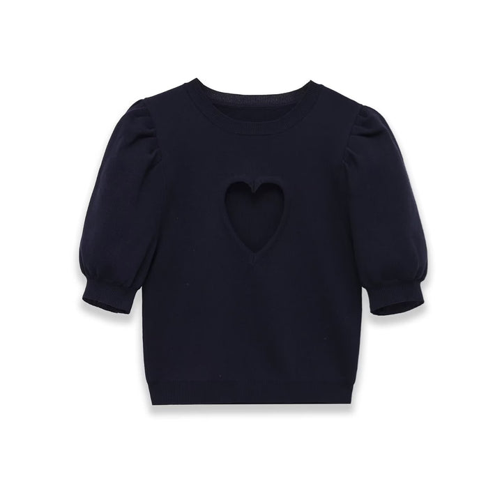 Damen Baumwollpullover mit herzförmigem Ausschnitt und modischen Puffärmeln Echo Archiv