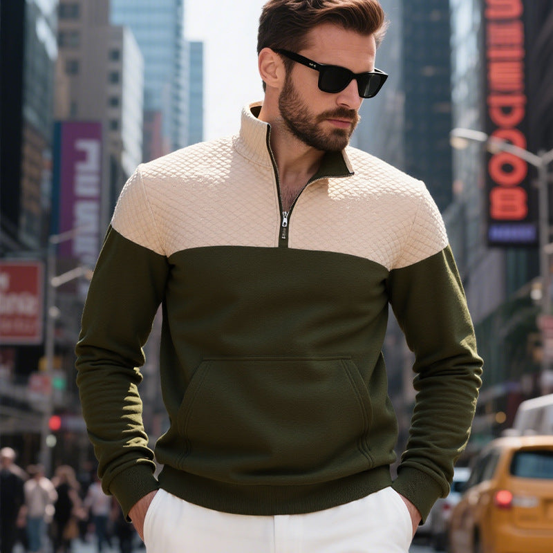 Herren Fleece Pullover mit halbhohem Reißverschluss und strukturierten Einsätzen Echoarchiv