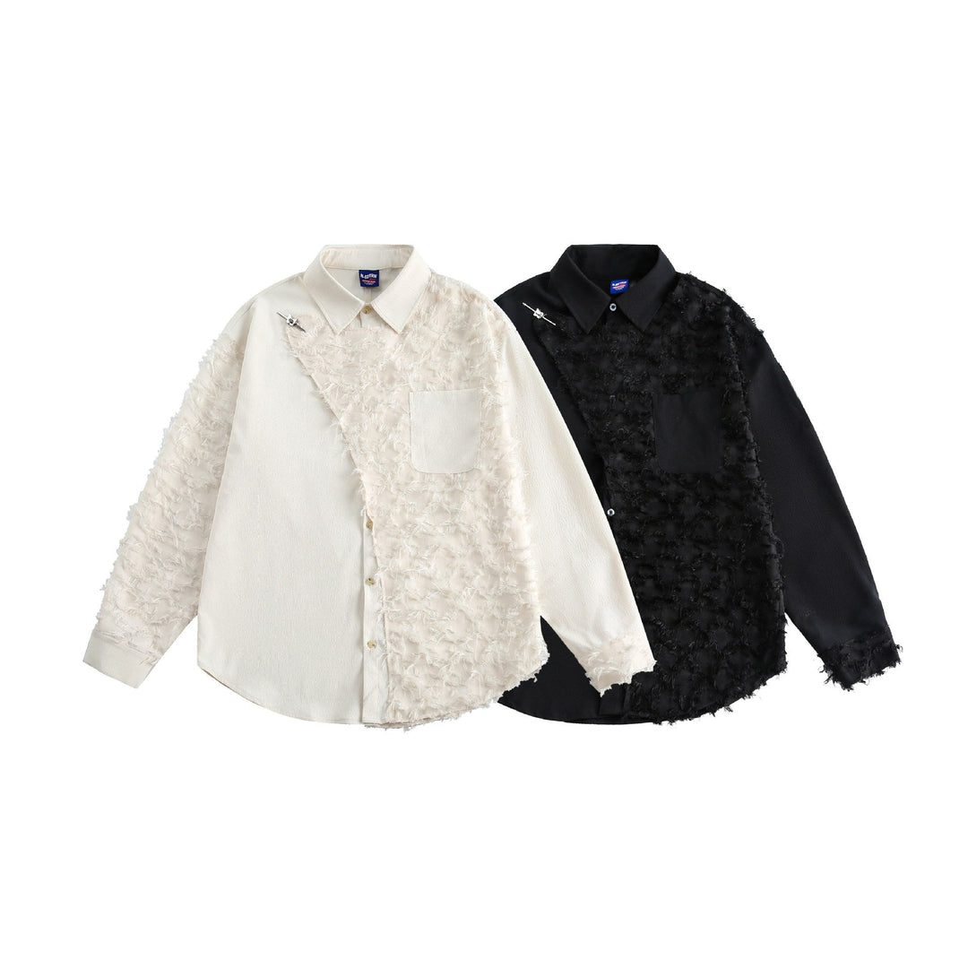 Damen Blusen-Overshirt mit flauschiger Fransenstruktur und Kentkragen Echoarchiv