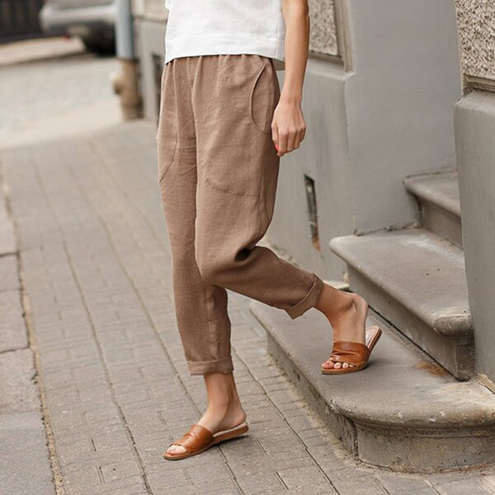 Damen nan leichte Leinenhose mit elastischem Bund, seitlichen Eingrifftaschen und gekrempeltem Saum Echo Archiv