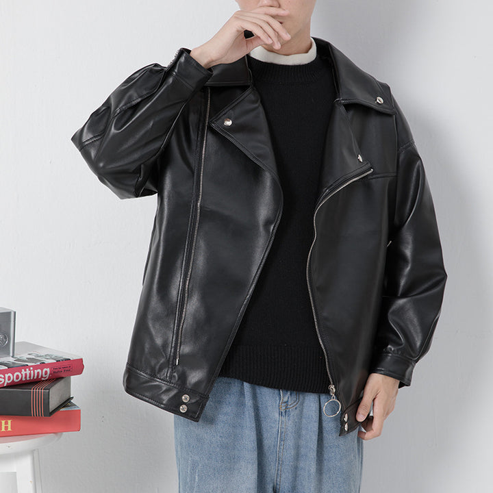 Herren elegante Biker-Lederjacke mit asymmetrischem Reißverschluss Echoarchiv