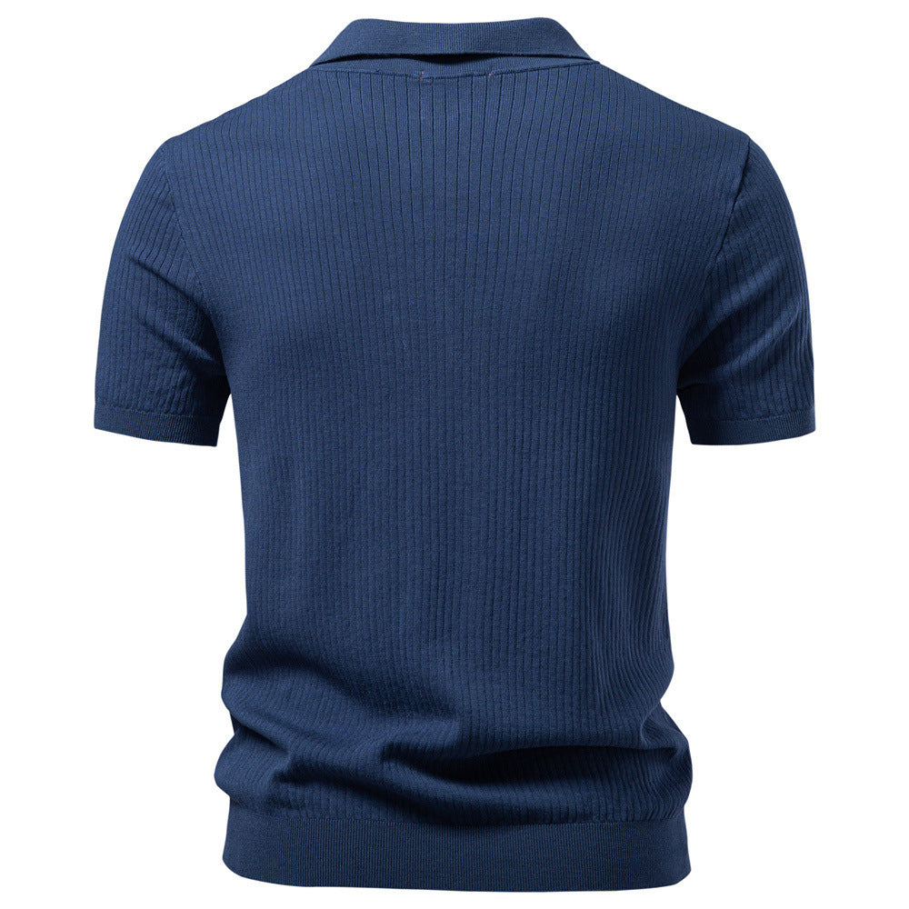 Herren nan fein geripptes Kurzarm-Poloshirt mit offenem Kentkragen Echo Archiv