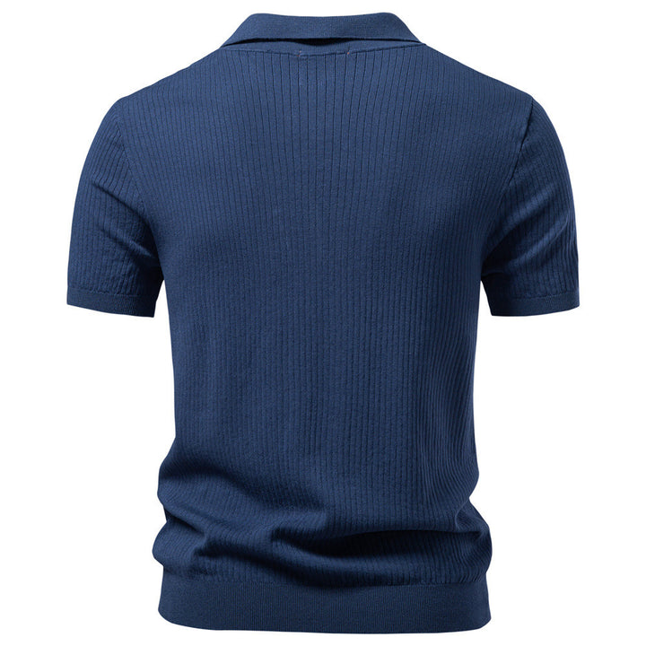 Herren nan fein geripptes Kurzarm-Poloshirt mit offenem Kentkragen Echo Archiv