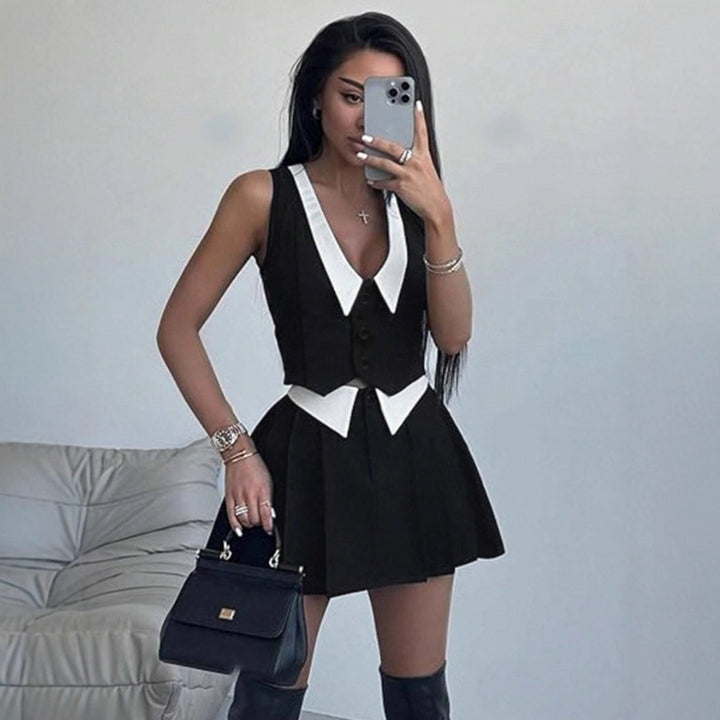Damen schickes ärmelloses Blazer-Set mit Faltenrock Echo Archiv