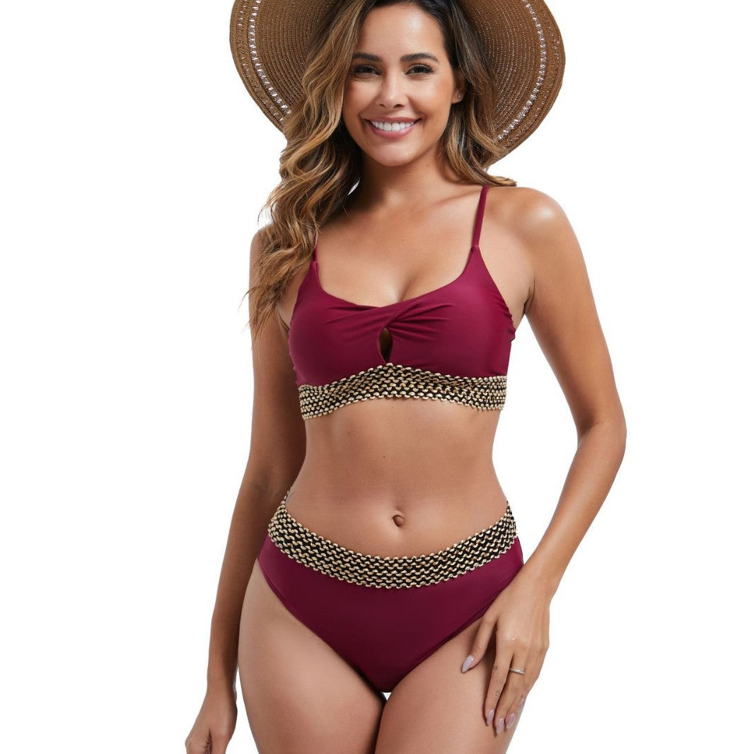 Damen Hoch tailliertes Bikini-Set mit dekorativem Knotendetail Echo Archiv