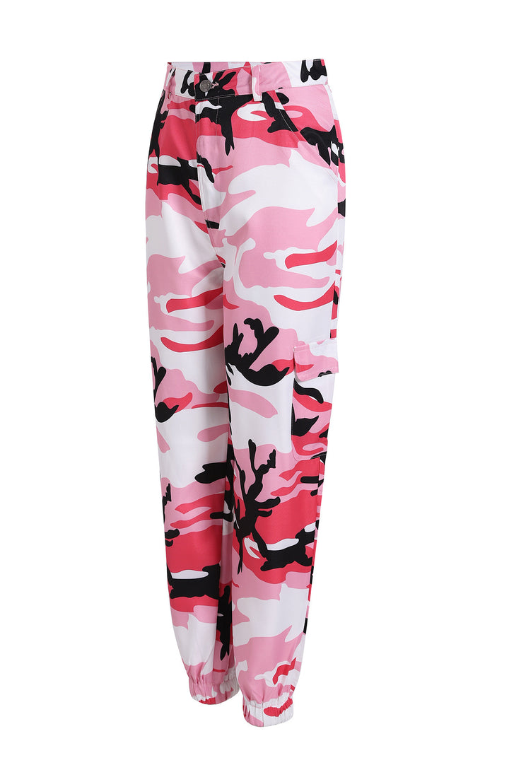 Damen Cargohose mit Camouflage‑Print, elastischem Bund und Beinbündchen Echoarchiv