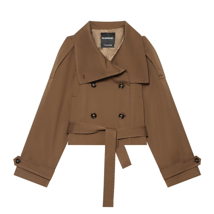 Damen Kurz-Trenchjacke im Cropped‑Schnitt mit doppelreihiger Knopfleiste und Taillengürtel Echoarchiv