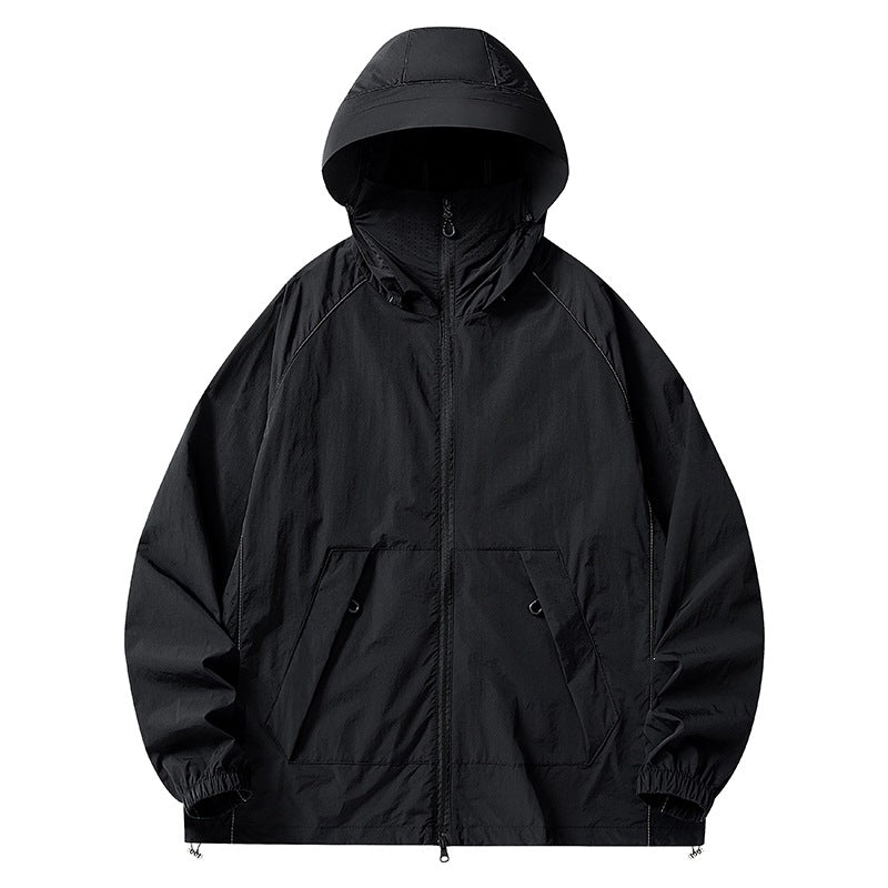 Herren Leichte wind- und wasserabweisende Kapuzenjacke mit Mesh‑Futter, Raglanärmeln & verstellbarem Saum Echoarchiv