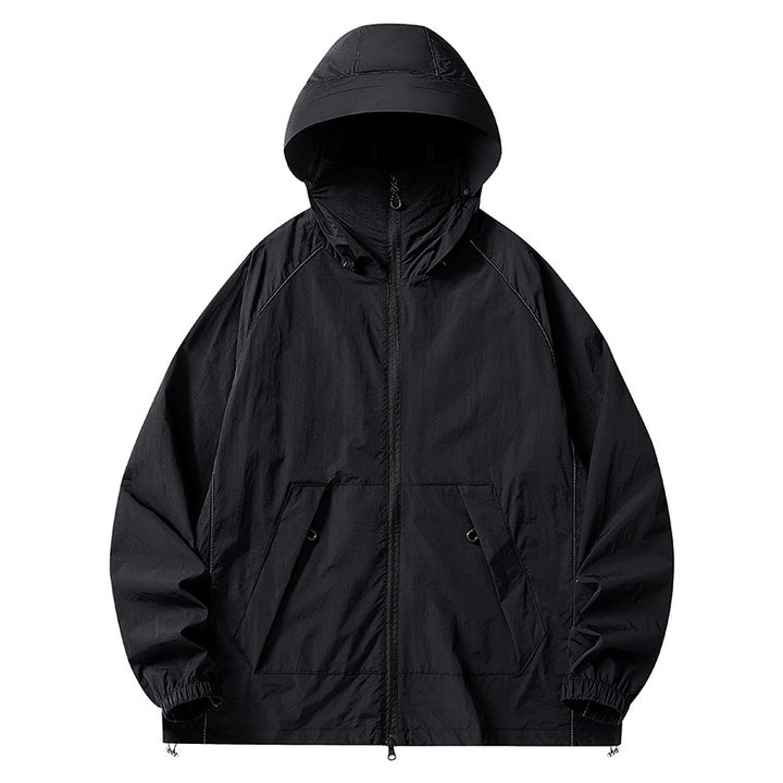 Herren Leichte wind- und wasserabweisende Kapuzenjacke mit Mesh‑Futter, Raglanärmeln & verstellbarem Saum Echoarchiv