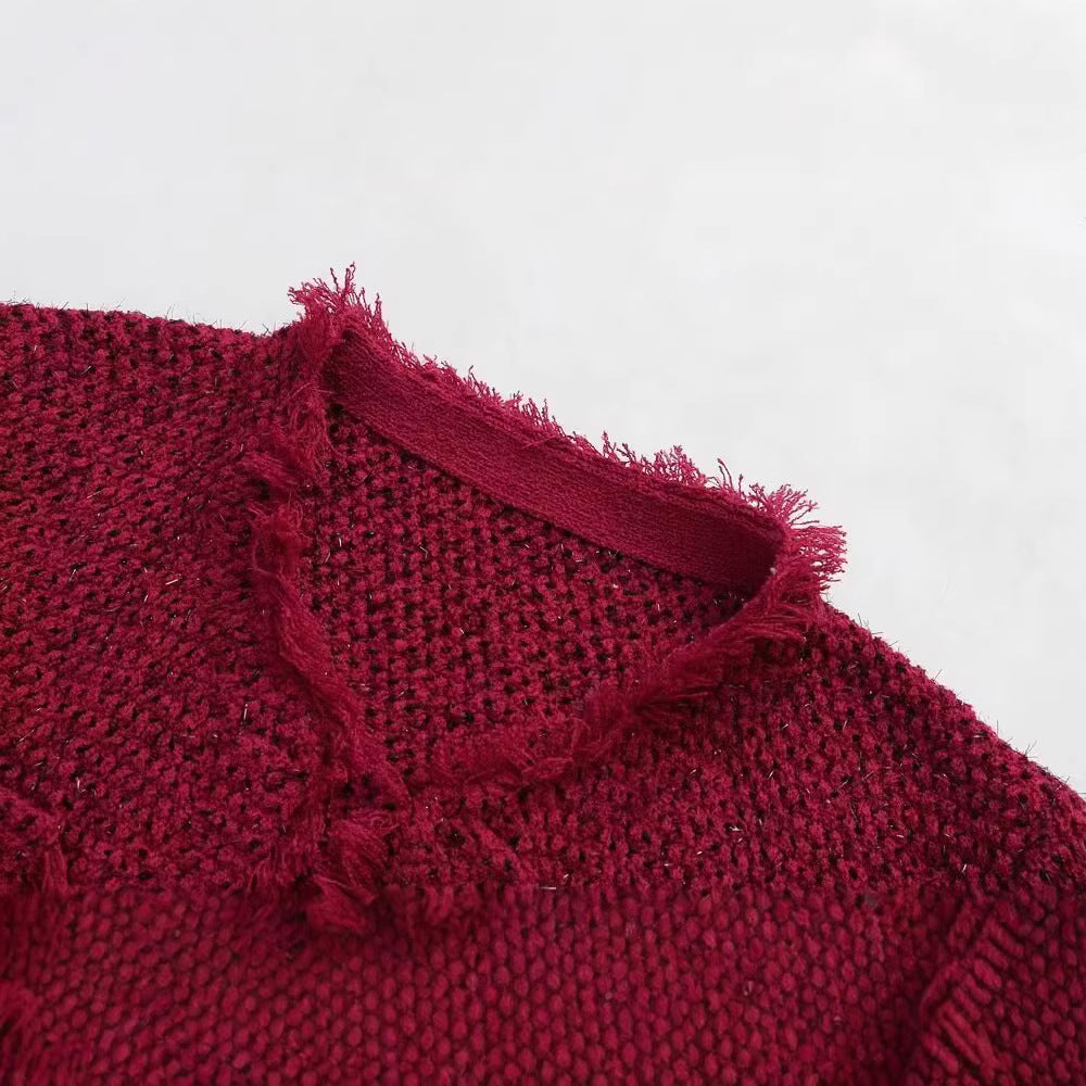 Damen kurze Bouclé‑Tweed‑Jacke mit Fransenbesatz, aufgesetzten Pattentaschen und Rundhalsausschnitt Echoarchiv