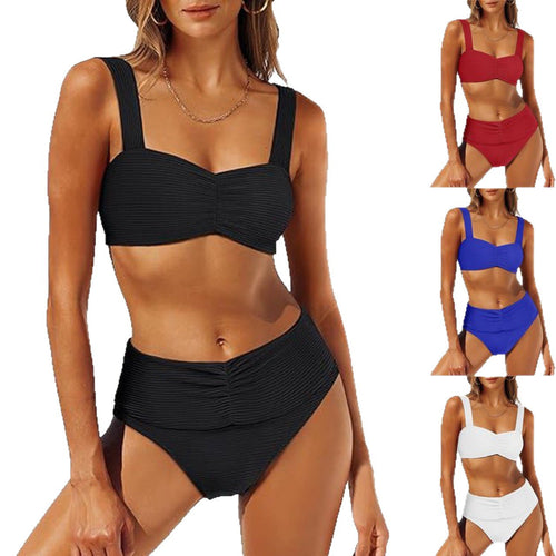 Damen Hochtailliertes Bikini-Set mit gerafftem Oberteil Echo Archiv