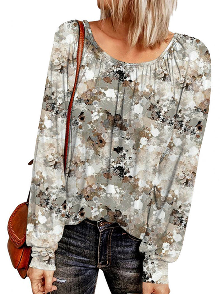 Damen Ethno-Print Oversize-Tunika mit Rundhalsausschnitt und langen Ballonärmeln – Avérine